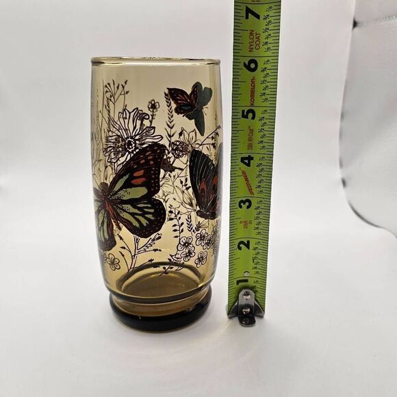 Vintage Anchor Hocking Smoke Brown Garden Butterfly Drinking Glasses Set Of 4 - Picture 9 of 9